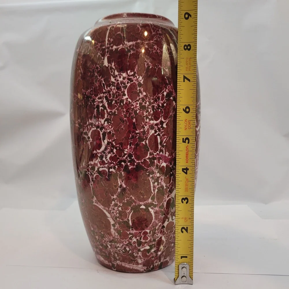 Vintage Modern Marbled Ceramic Vase Home Decor Burgundy White Green 8.5 Inch